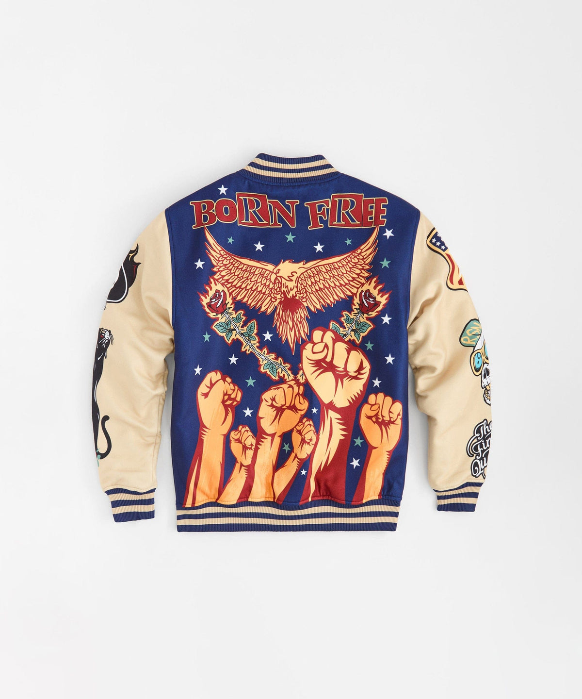 Born Free Chenille Patched Varsity Jacket - Navy