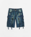 Buckle Strap Denim Shorts - Dark Blue