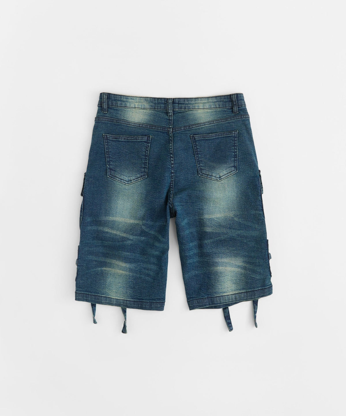 Buckle Strap Denim Shorts - Dark Blue